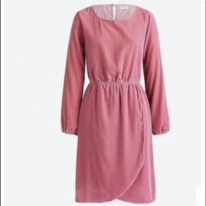 J Crew NEW Tulip hem pink velour long sleeve dress elastic waist size 10